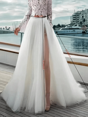 1pc Women's High Waist Split Mesh Maxi Beach Skirt, Long Tail Chiffon Skirt, Spring & Summer