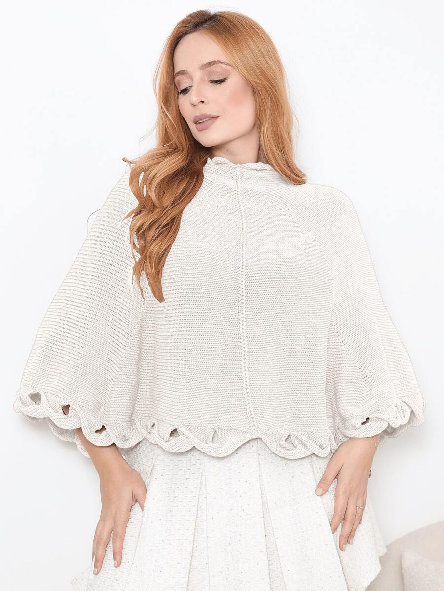 Women's Poncho Coat Knit Cape Elegant Blouse Winter Cold Warm Marrie Knit - 香檳色 - 查看 1