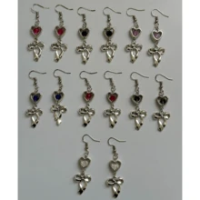 Personalized Long Bow Earrings Silver Kawaii Elegant For Women Heart Pendant With Colorful Crystals - 黑色 - 查看 3