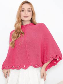Women's Poncho Coat Knit Cape Elegant Blouse Winter Cold Warm Marrie Knit - 西瓜粉 - 查看 5