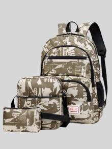 3pcs/Set Personalized Printed Student Backpack Set, Graffiti Large Capacity Bag Set For Middle/High School Students, Casual Travel Laptop Backpack - Multicolor - View 12