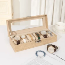 1pc Faux Wood Grain 6-Slot Watch Box, Transparent Window Jewelry Storage Box, Watch & Bracelet Organizer, PU Leather Jewelry Box, Dust-Proof Anti-Oxidation Watch Display Box - Multicolor - View 4