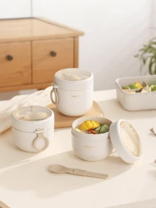 800毫升/600毫升保温汤杯、午餐盒，采用双层不锈钢和聚丙烯材料制成，便携式食品容器，带叉，适用于微波炉加热，可保温热饮（适用于燕麦片、粥、咖啡、牛奶、豆浆） - 彩色 - 查看 5