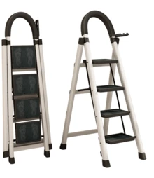 GLOBAL Z-A Escalera Plegable, de Tijera, de 3 5 Peldaños, Taburete, Antideslizante, Bloqueo de Seguridad, Fácil de Guardar, Carga hasta 150 kg, Ideal para Cocina, Pasillo, Garaje, Color Blanco