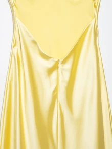 Seelio Summer New Arrival Women's Fashionable Sexy V-Neck Satin Slip Backless Midi Dress - Yellow - View 11