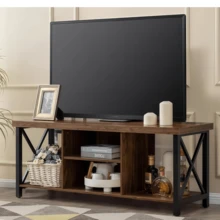 Soporte de TV para televisores de hasta 55.51 pulgadas, centro de entretenimiento multimedia de 3 niveles con estantes abiertos, mesa consola multimedia de TV con estante de barra de sonido para sala, marrón rústico - Marrón - Ver 7