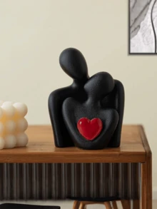 1件“爱之吻”雕像，拥抱红色爱心，树脂材质，情侣拥抱装饰摆件，浪漫礼物，寓意深刻的雕塑，适用于卧室、家庭办公室、书架、桌面装饰 - 彩色 - 查看 8