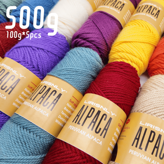 LIRISNLY 500 克柔软温暖的羊驼混纺羊毛纱线 - 中等粗细，适合 4-5 毫米织针，非常适合毛衣、夹克、背心、披肩、围巾、帽子 - 每件 100 克，95% 羊驼毛，5% 腈纶