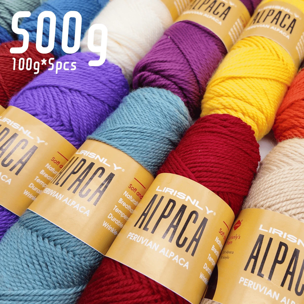 LIRISNLY 500g Soft & Warm Alpaca Blend Wool Yarn - Medium Thickness For 4-5Mm Knitting Needles, Perfect For Sweaters, Jackets, Vests, Shawls, Scarves, Hats - 100g Per Piece, 95% Alpaca, 5% Acrylic - Multicolor-500g - View 1