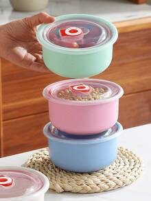 3-Piece Wheat Straw Bento Box Set - Microwave Safe, Lightweight And Durable Food Storage Containers For Fruits, Vegetables, Salads And More - Perfect For Schools, Cafeterias, Camping And The Beach! - 粉色 - 查看 3