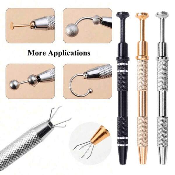 1 Stück 4-klauen Kugelkopf Klemme, Picker-Werkzeug, Kristall-Gabel-Pinzette mit 4 Klauen, Piercingschmuck-Herstellungs-Greifwerkzeug, professioneller Strass-Halter mit 4 Klauen, Tattoo-Zubehör aus Edelstahl, Kunstperle-Greifer
