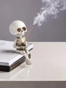 1 件树脂骷髅鬼香炉适用于客厅/书房/家居桌面装饰、万圣节花园/庭院家居装饰 - 彩色 - 查看 4