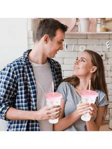 1pc/5pcs/10pcs, 24oz Powder Blue Bow Plastic Cups With Lid And Straw, Reusable, Cute Clear Plastic Cups, Plastic Cups For Birthday, Wedding And Party Supplies