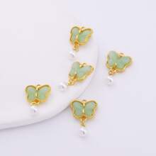 10pcs Jade-Like Glass Butterfly Beads DIY Jewelry Accessories, Suitable For Bracelet, Earrings, Pendant Handmade Crafts