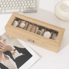 1pc Faux Wood Grain 6-Slot Watch Box, Transparent Window Jewelry Storage Box, Watch & Bracelet Organizer, PU Leather Jewelry Box, Dust-Proof Anti-Oxidation Watch Display Box - Multicolor - View 5