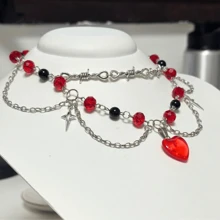 Gargantilha Com Coração vermelho Aço Inox Pingentes de Cristais Colar Arame Farpado Personalizado Pingentes de Estrelas