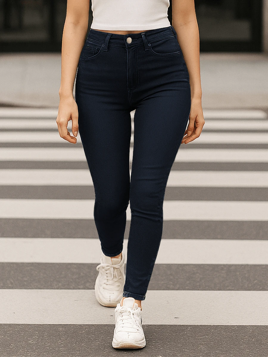 Jeans Skinny de Tiro Alto en Mezclilla, Ajustado, Levanta glúteos - Azul Marino - Ver 1