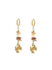 VKHK 1 对 18K 镀金不锈钢天然贝壳吊坠耳环，适合女性在海滩度假时佩戴的礼物 - 彩色 - 查看 5