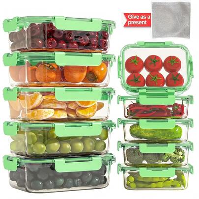 10/2pcs Set High Borosilicate Glass Food Storage & Meal Prep Containers Set With Airtight Lids - Microwave, Dishwasher, Oven & Freezer