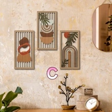 3pcs Medieval Style Modern Hollow Wall Art Bohemian Abstract Geometric Wooden Wall Decor For Bedroom, Living Room, Porch