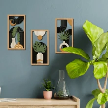 3 件中世纪现代镂空墙饰波西米亚风格镂空木艺术墙饰抽象几何墙饰卧室客厅餐厅门廊墙壁装饰壁画 - 彩色 - 查看 6