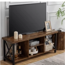 Soporte de TV para televisores de hasta 55.51 pulgadas, centro de entretenimiento multimedia de 3 niveles con estantes abiertos, mesa consola multimedia de TV con estante de barra de sonido para sala, marrón rústico - Marrón - Ver 8