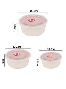 3-Piece Wheat Straw Bento Box Set - Microwave Safe, Lightweight And Durable Food Storage Containers For Fruits, Vegetables, Salads And More - Perfect For Schools, Cafeterias, Camping And The Beach! - 粉色 - 查看 9