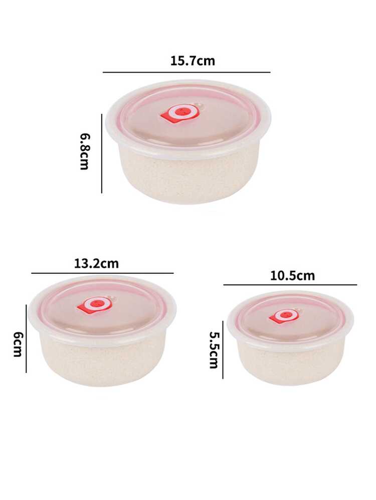 3-Piece Wheat Straw Bento Box Set - Microwave Safe, Lightweight And Durable Food Storage Containers For Fruits, Vegetables, Salads And More - Perfect For Schools, Cafeterias, Camping And The Beach! - 粉色 - 查看 9