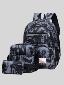 3pcs/Set Personalized Printed Student Backpack Set, Graffiti Large Capacity Bag Set For Middle/High School Students, Casual Travel Laptop Backpack - Multicolor - View 13