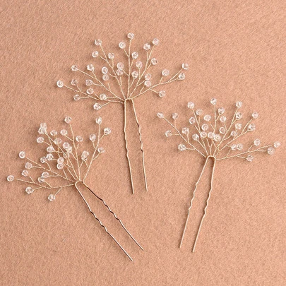 3件套水晶U型发夹，女士适用，新娘婚礼派对活动配饰，情人节配饰