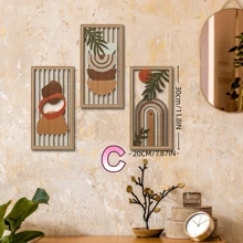 3pcs Medieval Style Modern Hollow Wall Art Bohemian Abstract Geometric Wooden Wall Decor For Bedroom, Living Room, Porch