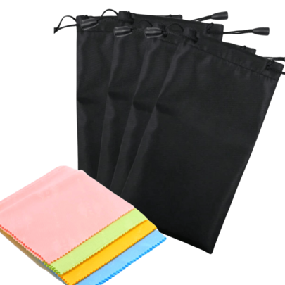 Kit 30 Saquinho Poliéster Impermeável Para Óculos Relógio + 30 Flanela Colorida de Limpeza Microfibra Para Óculos de Sol Armação Jóias Relógio Bijuteria e etc...