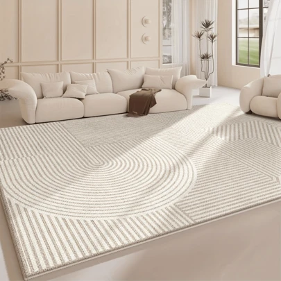米色现代简约奢华风格，柔软舒适的质感营造温馨舒适的氛围。厚实的毛绒提供卓越的性能，并且易于机洗。这款优雅时尚的地毯是客厅、卧室、办公室、餐厅和其他家居空间的完美选择。装饰地毯、卧室装饰、小地毯、地毯、家居装饰、客厅地毯、客厅地毯、卧室地毯、客厅家居装饰、户外地毯、可水洗地毯