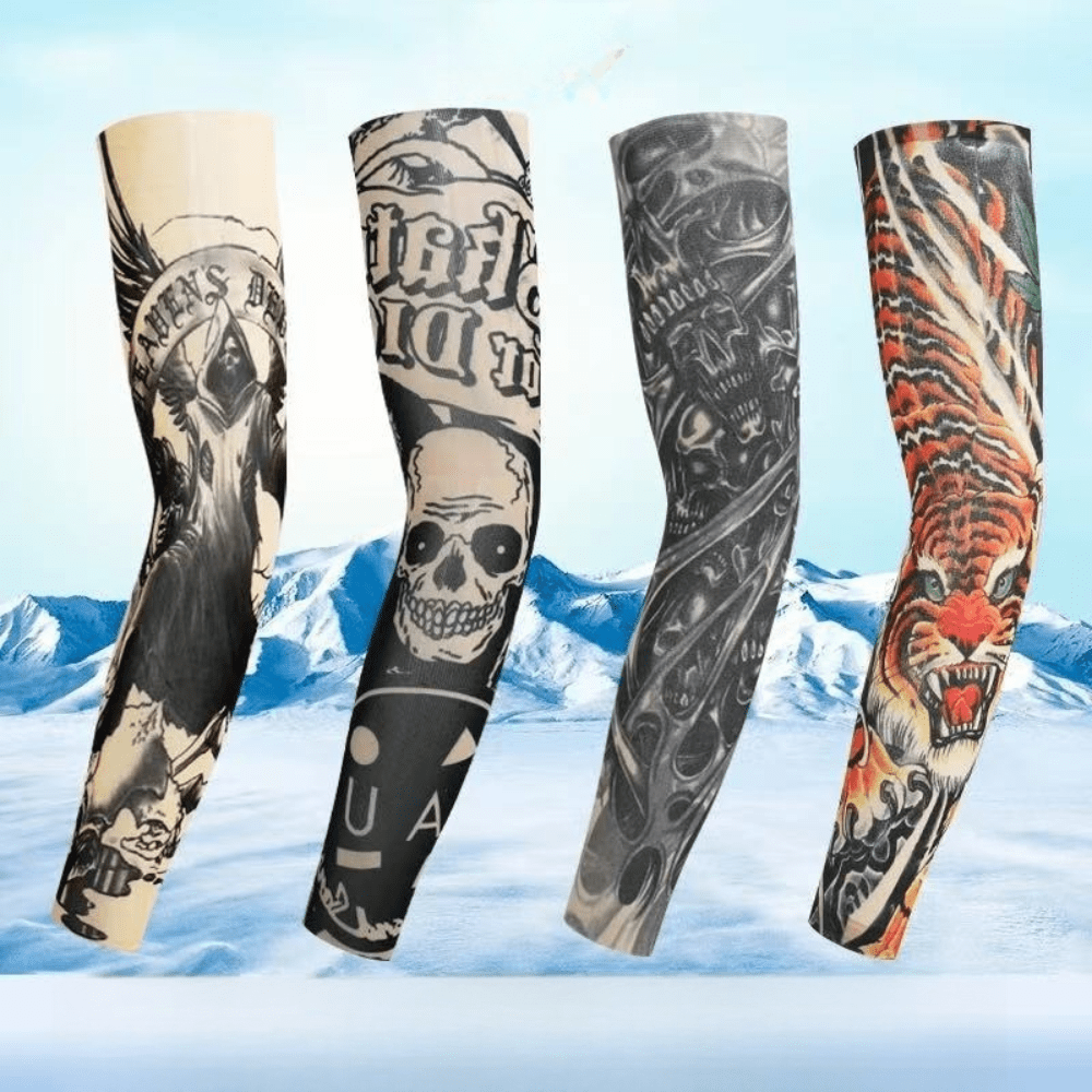 (4 pares) Mangas para tatuajes, mangas de protección solar UV para hombres y mujeres - Mangas de compresión deportivas UPF 50+ - Regalo único para exteriores, ciclismo, pesca y viajes