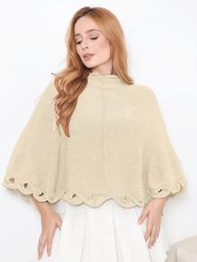 Women's Poncho Coat Knit Cape Elegant Blouse Winter Cold Warm Marrie Knit - 奶油色 - 查看 6