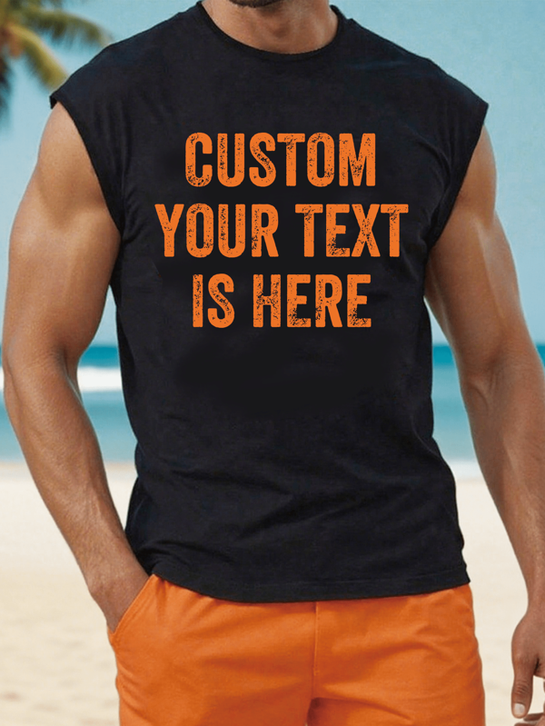 Personalisiertes vintage-style ärmelloses T-Shirt für Herren, passe deinen Text/Segen/Nachricht/Slogan/Namen an, individuelle Textanpassung, Namen- und Segensgravur, Herren Rundhals Weste T-Shirt für Frühling/Sommer, schwarzes Top, Outfit für Musikfestivals, Familienwear, Valentinstags-Geschenk, Jahrestags-Geschenk, Geschenk für beste Freunde, Urlaubsgeschenk, Sommer-Top