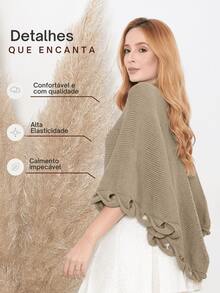 Women's Poncho Coat Knit Cape Elegant Blouse Winter Cold Warm Marrie Knit - 摩卡棕 - 查看 2