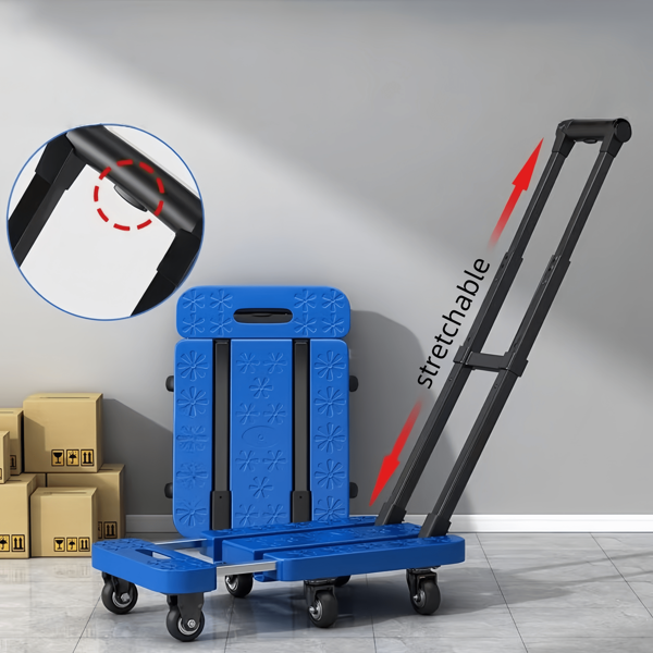 SPACEKEEPER Folding Hand Truck, 500 LB Heavy Duty Luggage Cart, Utility Dolly Platform Cart With 6 Wheels & 2 Elastic Ropes For Luggage, Travel, Moving, Shopping, Office Use