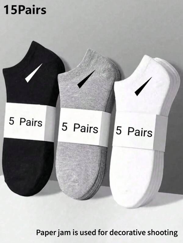 15 Pairs Of Unisex Socks, Sports Socks, Fashion Socks, White/Black/Gray Ankle Socks, Solid Color Simple And Stylish, Suitable For Daily Casual Wear
