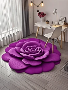 1 件紫色 3D 花卉地毯、沙发卧室客厅地毯、床边地毯、可洗地毯，挂在墙上也很好看，营造浪漫舒适的氛围；客厅地毯：房间装饰、万圣节派对装饰、万圣节礼物；可洗、现代风格地毯、办公室使用、图案鲜艳、奢华柔软