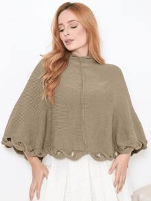 Women's Poncho Coat Knit Cape Elegant Blouse Winter Cold Warm Marrie Knit - 摩卡棕 - 查看 3