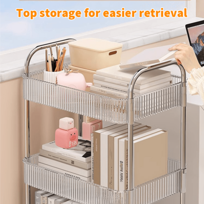 Lislark 3 Tier Heavy Duty Rolling Storage Cart, Easy Assembly Acrylic Storage Carts With Lockable Wheels, Utility Cart Storage Organizer Serving For Office, Living Room, Bathroom