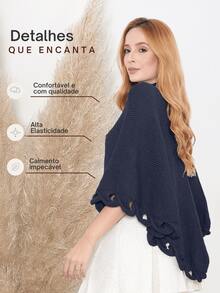 Women's Poncho Coat Knit Cape Elegant Blouse Winter Cold Warm Marrie Knit - 藍色的 - 查看 2