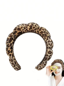 1pc Leopard Print Headband, Sponge Spa Headband, Soft Towel Fabric Hair Hoop For Washing Face, Skincare, Makeup Removal, Hairband Headband For Women ,Hair Accessories, Diadema