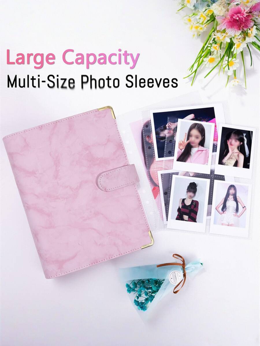1Set A5 PU Leather Notebook Binder, 6 Ring Refillable Binder For Cash Stuffing Cover Photocard Binders, Large Multi-Functional Photo Album And Business Card Holder, Suitable For Collectible Cards, Sports And Game Trading Card, For Everyday Use