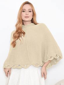 Women's Poncho Coat Knit Cape Elegant Blouse Winter Cold Warm Marrie Knit - 奶油色 - 查看 3