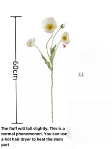 1支/2支/4支仿真罂粟花，长度59厘米，每枝4朵花，简约现代风格，可弯曲且不褪色 - 适用于DIY花墙、场景装饰、客厅和卧室花瓶插花、婚礼、派对、家居装饰、桌面摆设、房间装饰 - 白色 - 查看 9