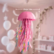 蓝/紫/粉水母纸灯笼，海底主题美人鱼派对悬挂装饰，海洋主题生日派对、教室、办公用品、节日派对、生日、婚礼装饰、圣诞节、派对装饰、生日装饰、节日装饰、餐厅装饰、多场景可折叠纸灯笼 - 粉色 - 查看 6