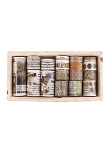 18 Rolls/Box, Vintage Decorative Washi Tape Set, Sticker Rolls With Different Patterns Such As Nature Scenery Flowers, Plants, Universe, Planets, Etc., For DIY Handmade Decoration Scrapbook Decoration As A Gift For Friends School Supplies,Back To School