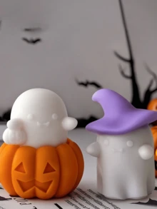 2 Stück Set oder 1 Stück Set Halloween Kerzen Silikonform - Geister Set Design, Kürbis Behälter Design, süßer Stil Design, geeignet zum Herstellen von Halloween Dekorationen, handgefertigten Kunstwerken, Festival DIY Dekorationen, Duftkerzen Herstellung, kann als Festivalgeschenke verwendet werden. Es hat die Eigenschaften von hoher Temperaturbeständigkeit und einfachem Ausformen. - Weiss - Übersicht 7